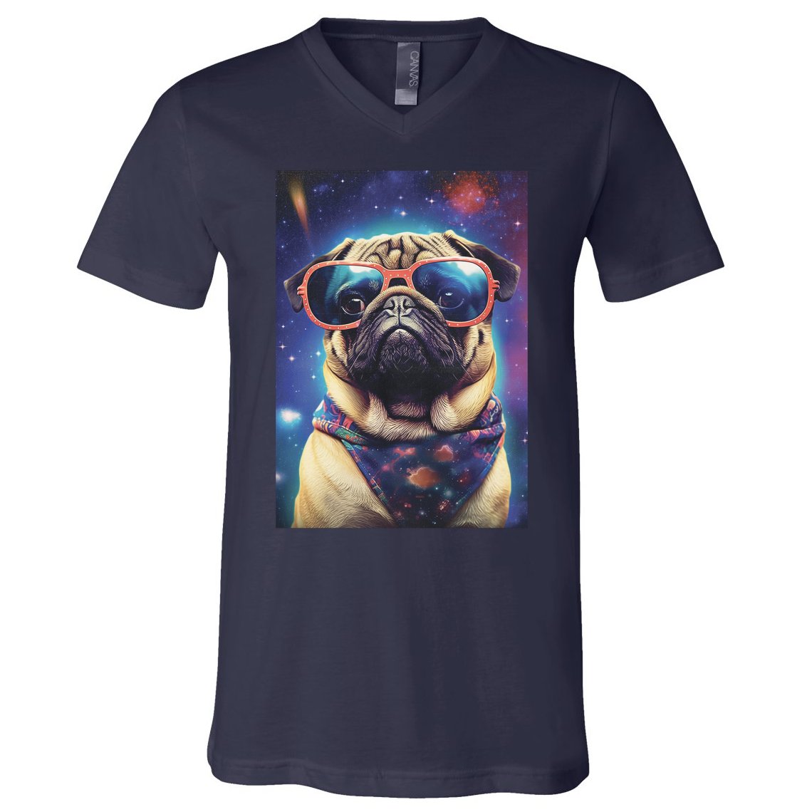 Space Pug Cool Dog Poster V-Neck T-Shirt