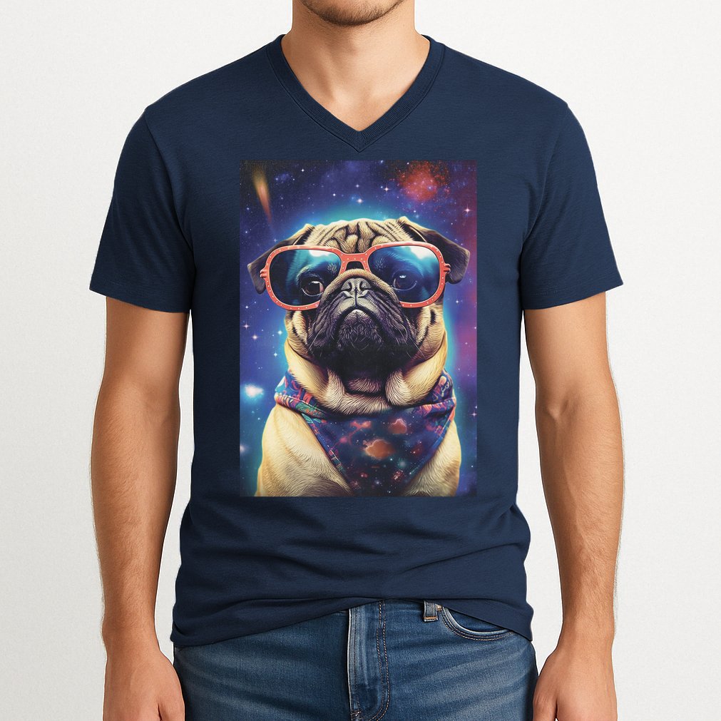 Space Pug Cool Dog Poster V-Neck T-Shirt