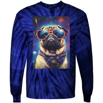 Space Pug Cool Dog Poster Tie-Dye Long Sleeve Shirt
