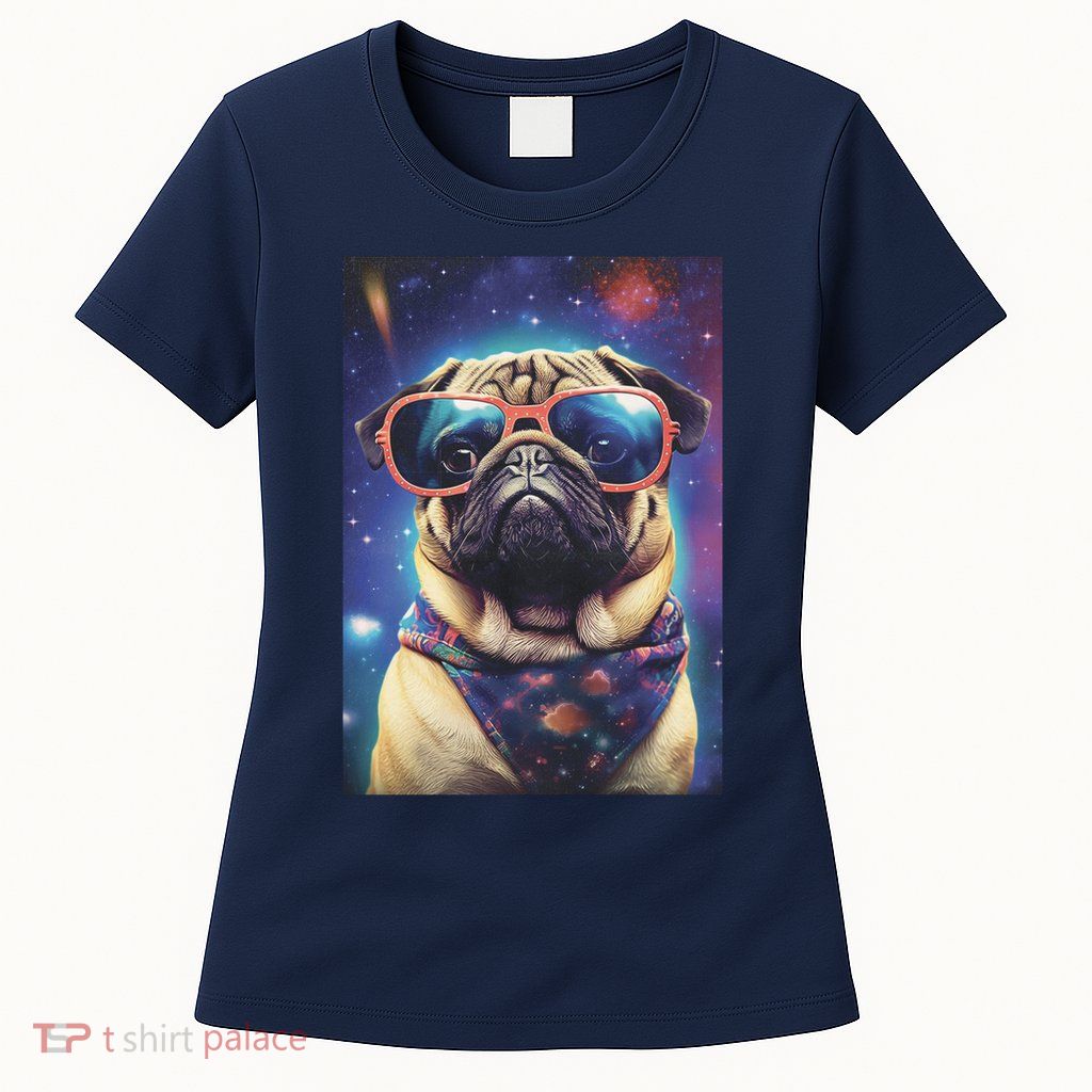 Space Pug Cool Dog Poster Womens T-Shirt