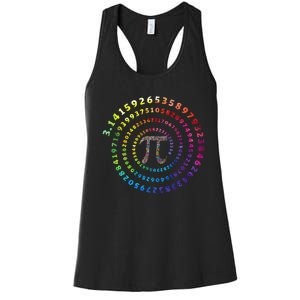 Spiral Pi Color Numbers Math Funny Pi Day Math Teacher Geek Women's Racerback Tank