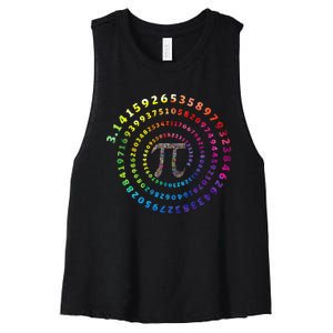 Spiral Pi Color Numbers Math Funny Pi Day Math Teacher Geek Women's Racerback Cropped Tank