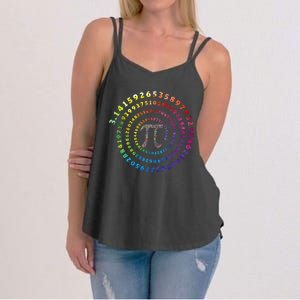 Spiral Pi Color Numbers Math Funny Pi Day Math Teacher Geek Women's Strappy Tank