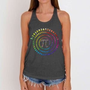 Spiral Pi Color Numbers Math Funny Pi Day Math Teacher Geek Women's Knotted Racerback Tank