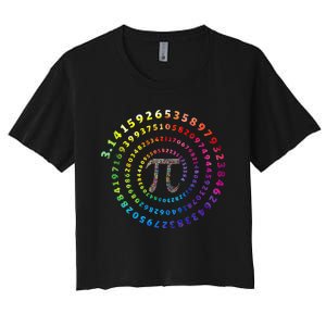 Spiral Pi Color Numbers Math Funny Pi Day Math Teacher Geek Women's Crop Top Tee