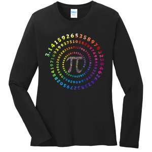 Spiral Pi Color Numbers Math Funny Pi Day Math Teacher Geek Ladies Long Sleeve Shirt