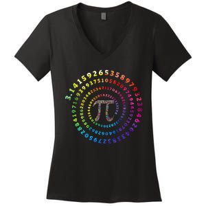 Spiral Pi Color Numbers Math Funny Pi Day Math Teacher Geek Women's V-Neck T-Shirt