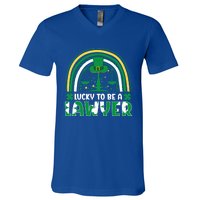 Saint Patrick Costume Rainbow Shamrock Lucky To Be A Lawyer Gift V-Neck T-Shirt