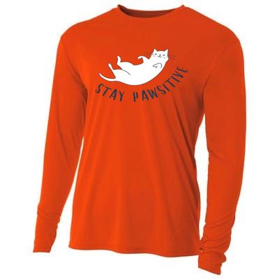 Stay Pawsitive Cat Illustration Great Gift Cooling Performance Long Sleeve Crew