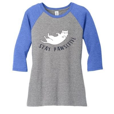 Stay Pawsitive Cat Illustration Great Gift Women's Tri-Blend 3/4-Sleeve Raglan Shirt