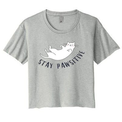 Stay Pawsitive Cat Illustration Great Gift Women's Crop Top Tee