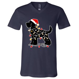 Santa Puppy Christmas Lights V-Neck T-Shirt