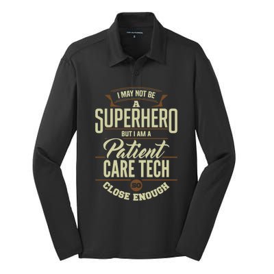 Superhero Patient Care Tech Pct Medical Technician Gift Silk Touch Performance Long Sleeve Polo