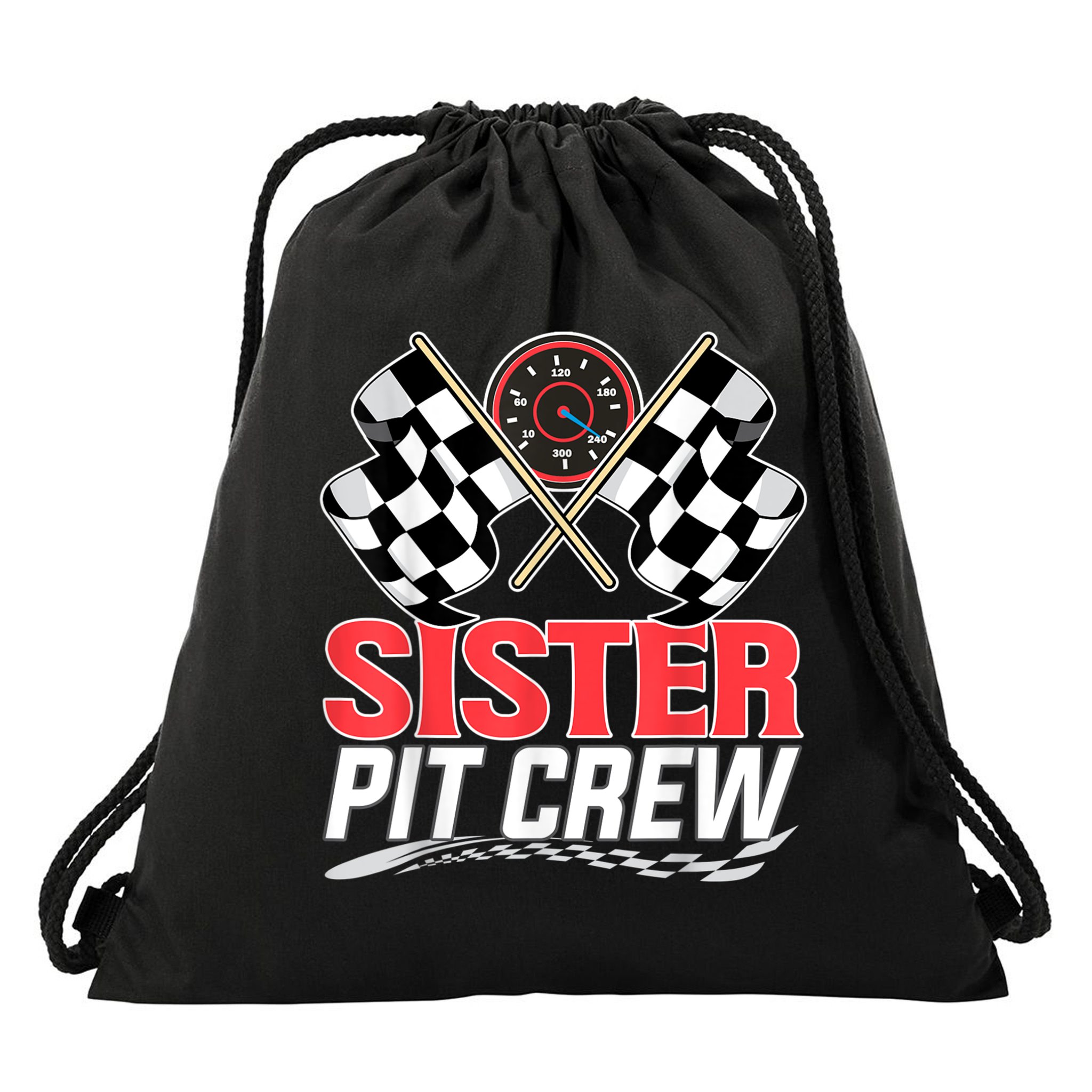 Sister Pit Crew Race Car Birthday Party Racing Family Drawstring Bag
