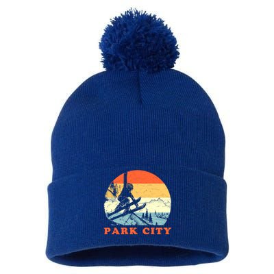 Ski Park City Utah Vintage Snow Skiing Vacation Meaningful Gift Pom Pom 12in Knit Beanie