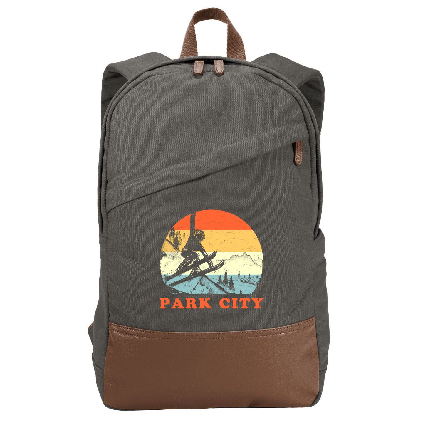 Ski Park City Utah Vintage Snow Skiing Vacation Meaningful Gift Cotton Canvas Backpack