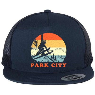 Ski Park City Utah Vintage Snow Skiing Vacation Meaningful Gift Flat Bill Trucker Hat