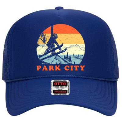 Ski Park City Utah Vintage Snow Skiing Vacation Meaningful Gift High Crown Mesh Back Trucker Hat