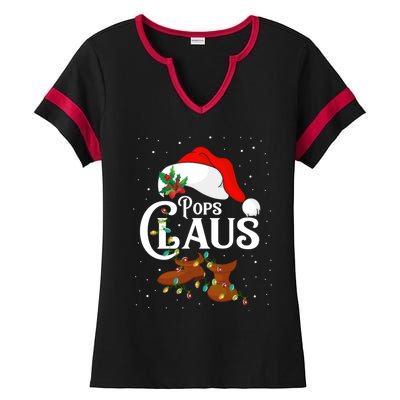 Santa Pops Claus Christmas Lights Family Funny Gift Ladies Halftime Notch Neck Tee