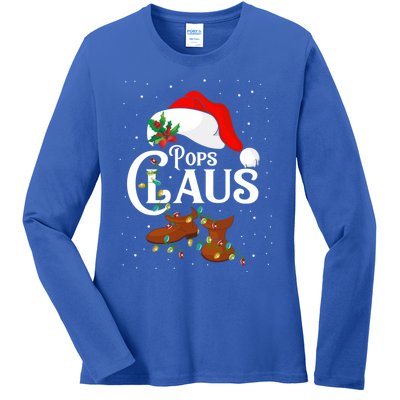 Santa Pops Claus Christmas Lights Family Funny Gift Ladies Long Sleeve Shirt