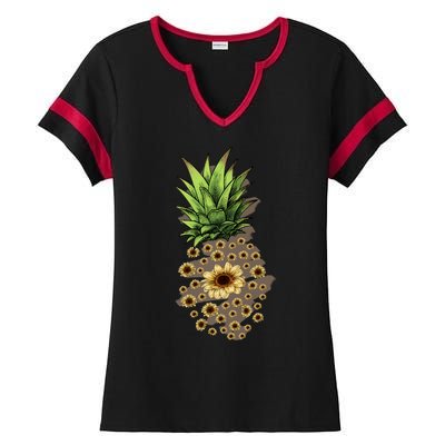 Sunflower Pineapple Cute Ladies Halftime Notch Neck Tee