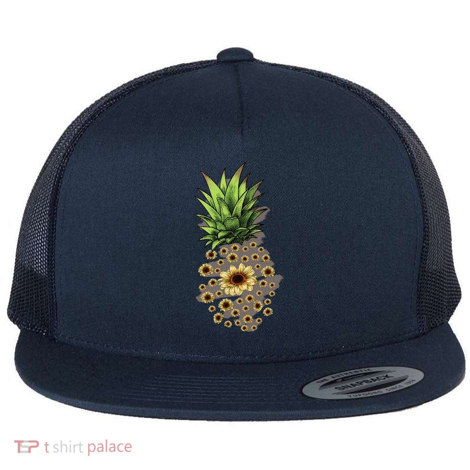 Sunflower Pineapple Cute Flat Bill Trucker Hat
