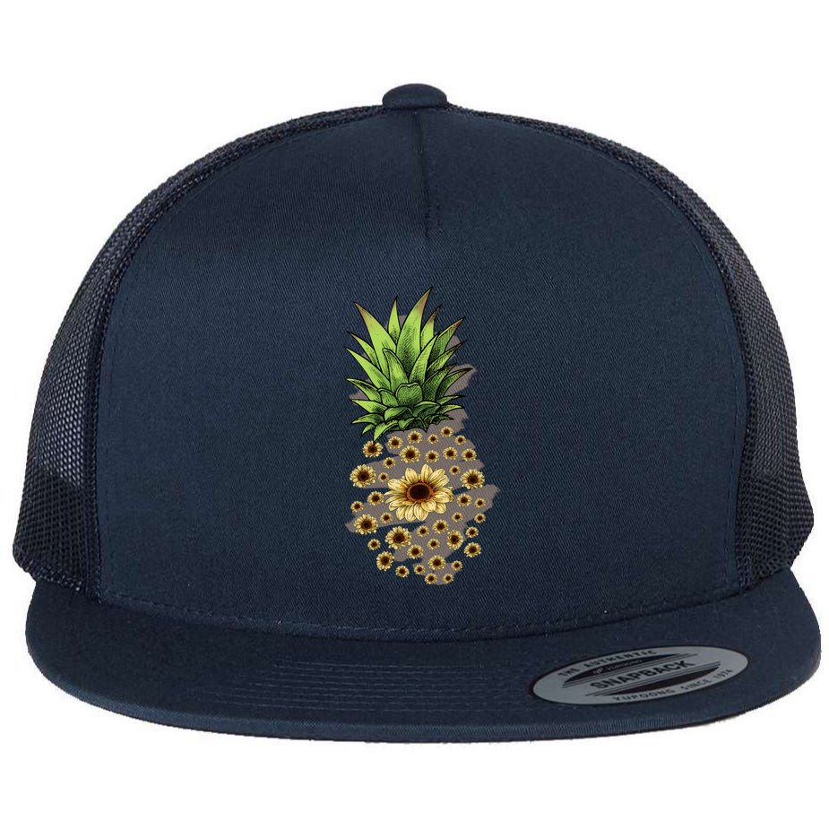 Sunflower Pineapple Cute Flat Bill Trucker Hat