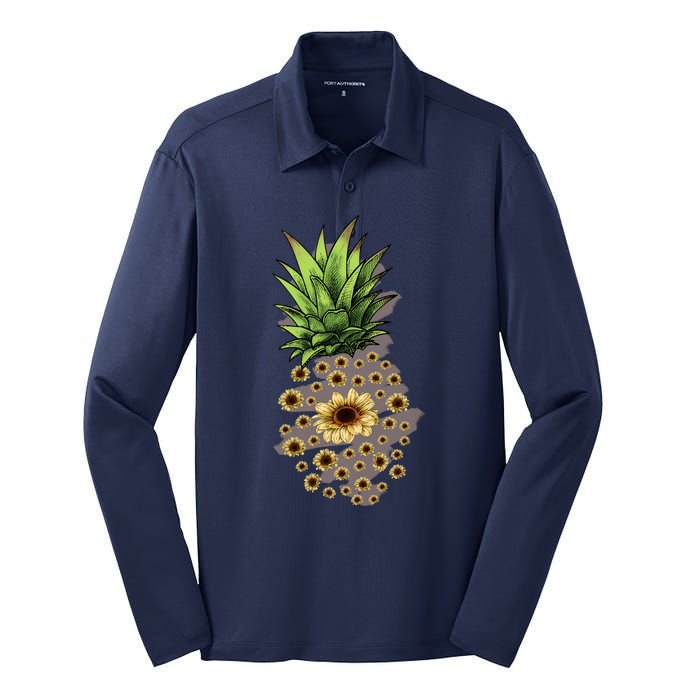 Sunflower Pineapple Cute Silk Touch Performance Long Sleeve Polo