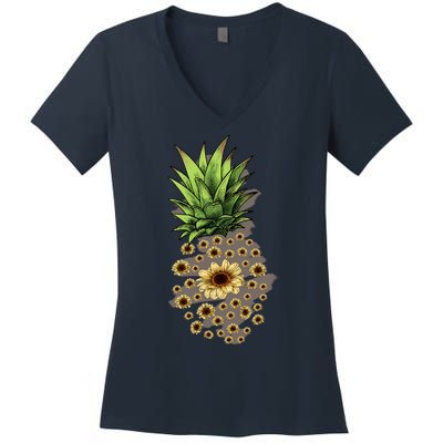 Sunflower Pineapple Cute Women's V-Neck T-Shirt
