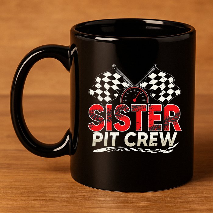 Sister Pit Crew Race Car Lover Racing Family Matching Funny 11oz C Handle Ceramic Mug