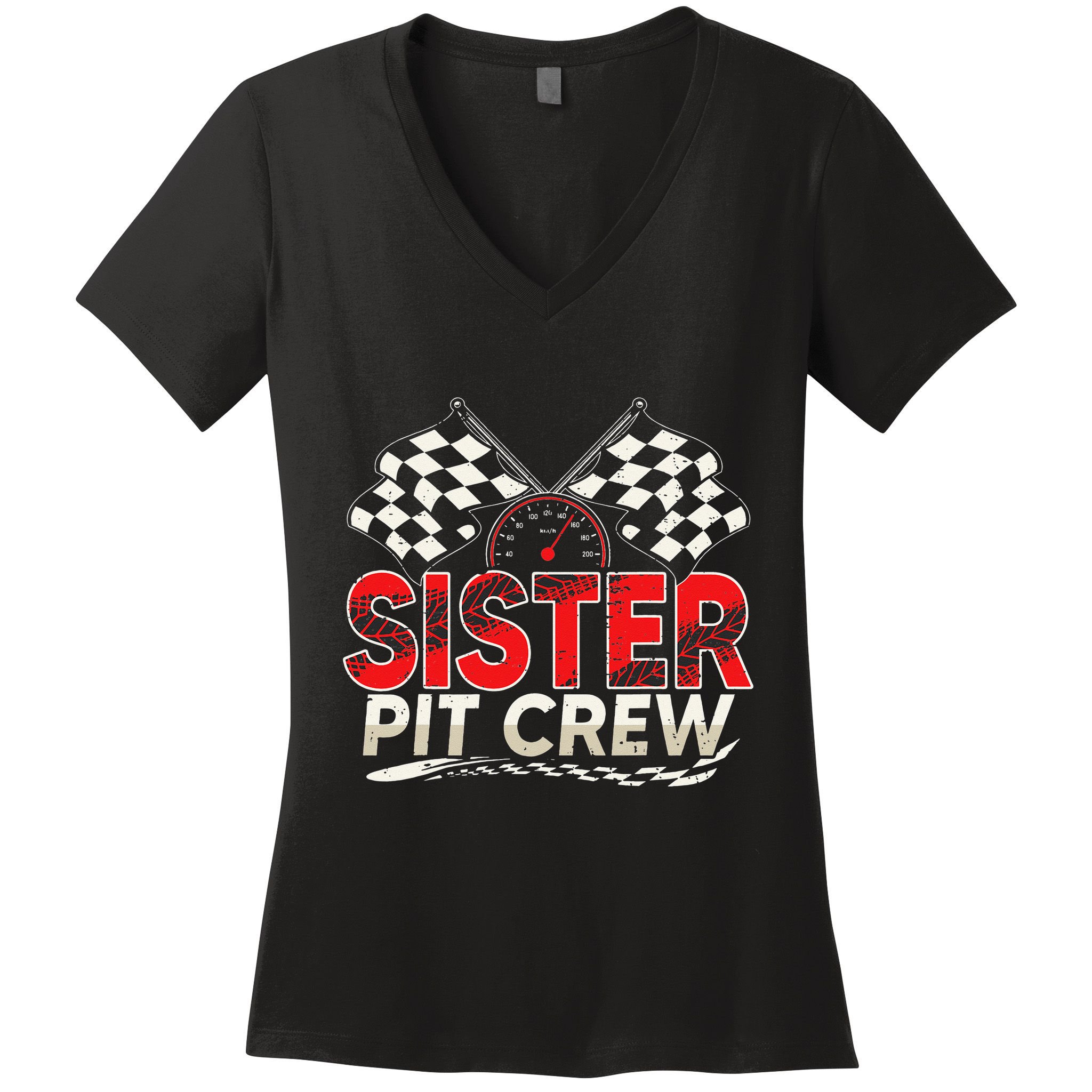 Sister Pit Crew Race Car Lover Racing Family Matching Funny Women's V-Neck T-Shirt
