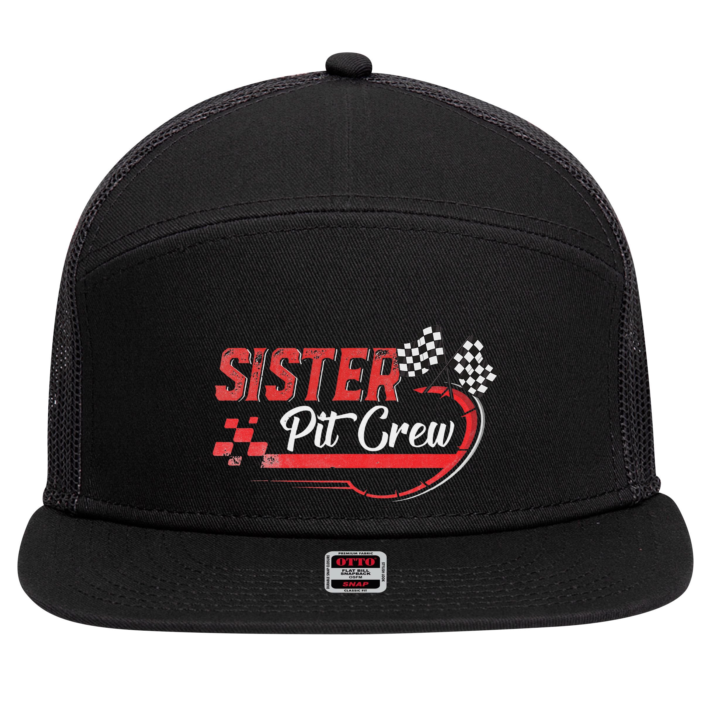 Sister Pit Crew Race Car Birthday Party Racing Family 7 Panel Mesh Trucker Snapback Hat