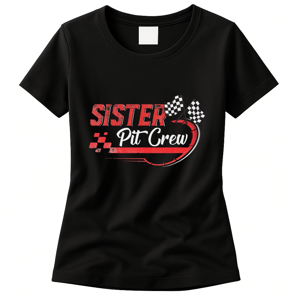 Sister Pit Crew Race Car Birthday Party Racing Family Womens T-Shirt