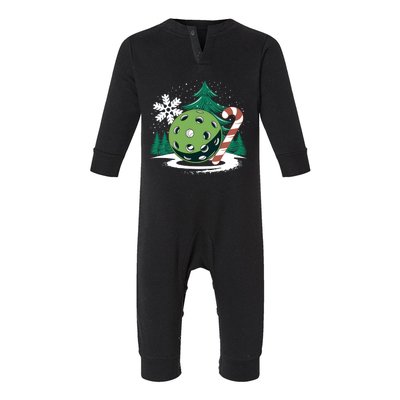 Snowy Pickleball Christmas Tree Festive Winter Snowflake Gift Infant Fleece One Piece