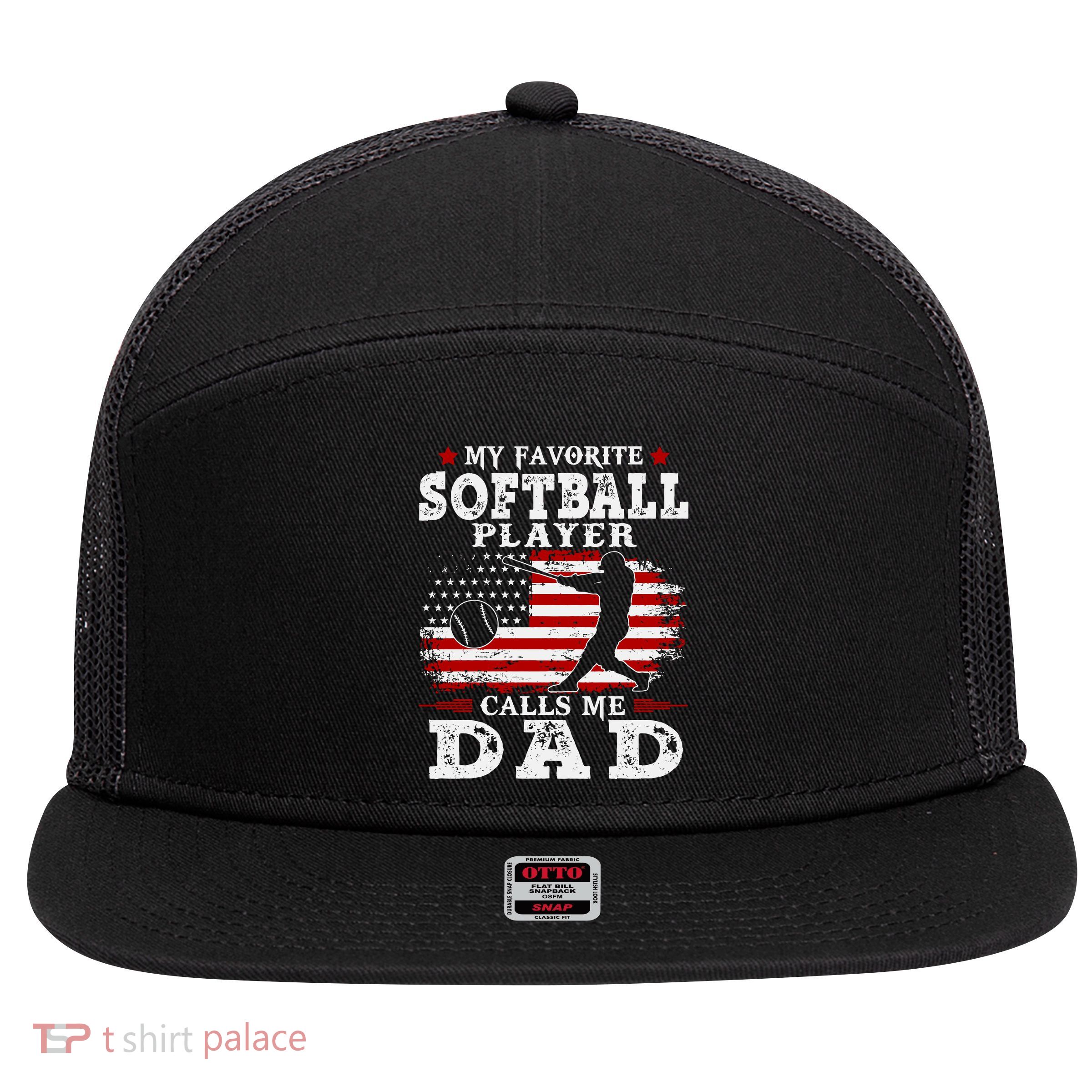 Softball Player Calls Me Dad 7 Panel Mesh Trucker Snapback Hat