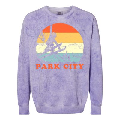 Ski Park City Utah Vintage Snow Skiing Vacation Gift Colorblast Crewneck Sweatshirt