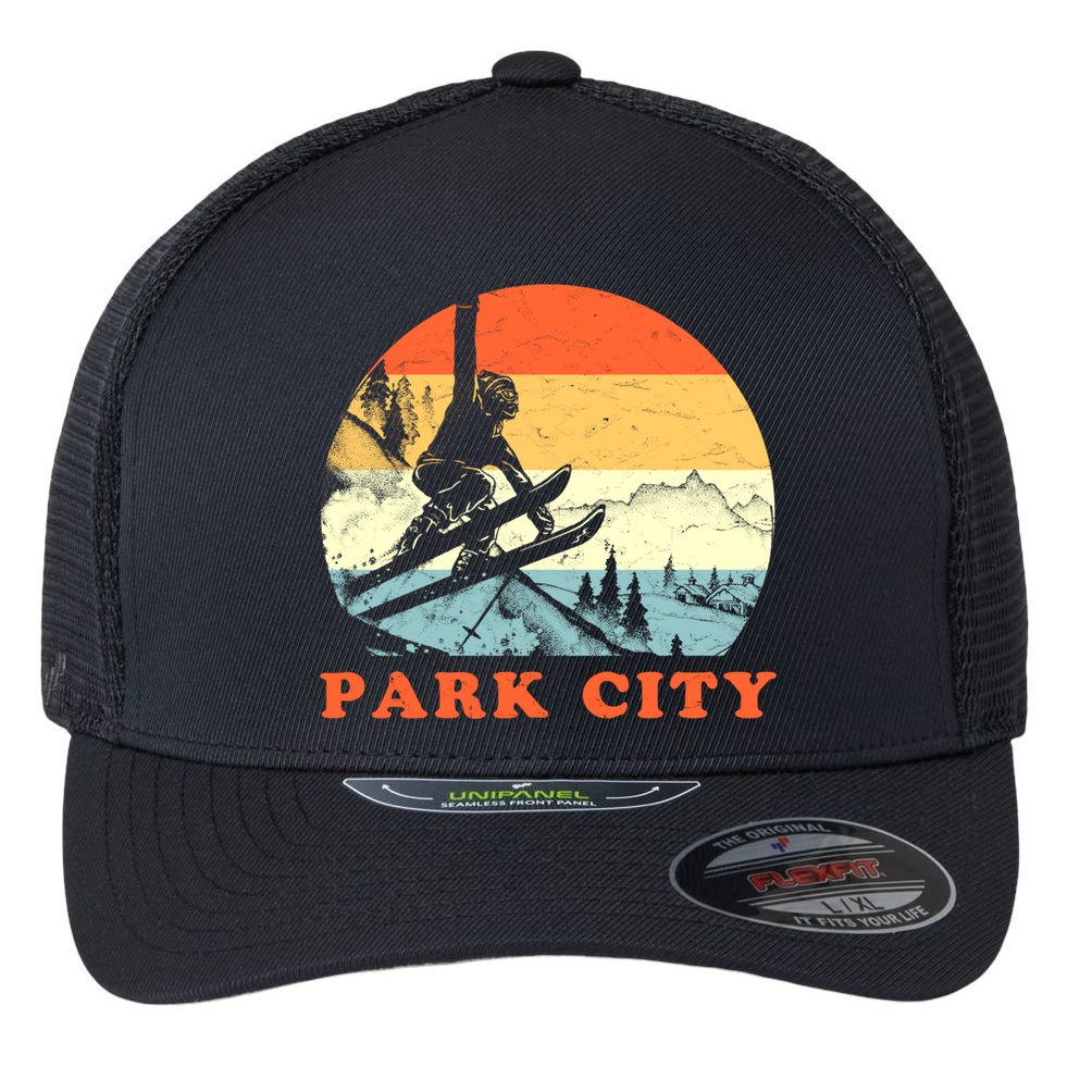 Ski Park City Utah Vintage Snow Skiing Vacation Gift Flexfit Unipanel Trucker Cap