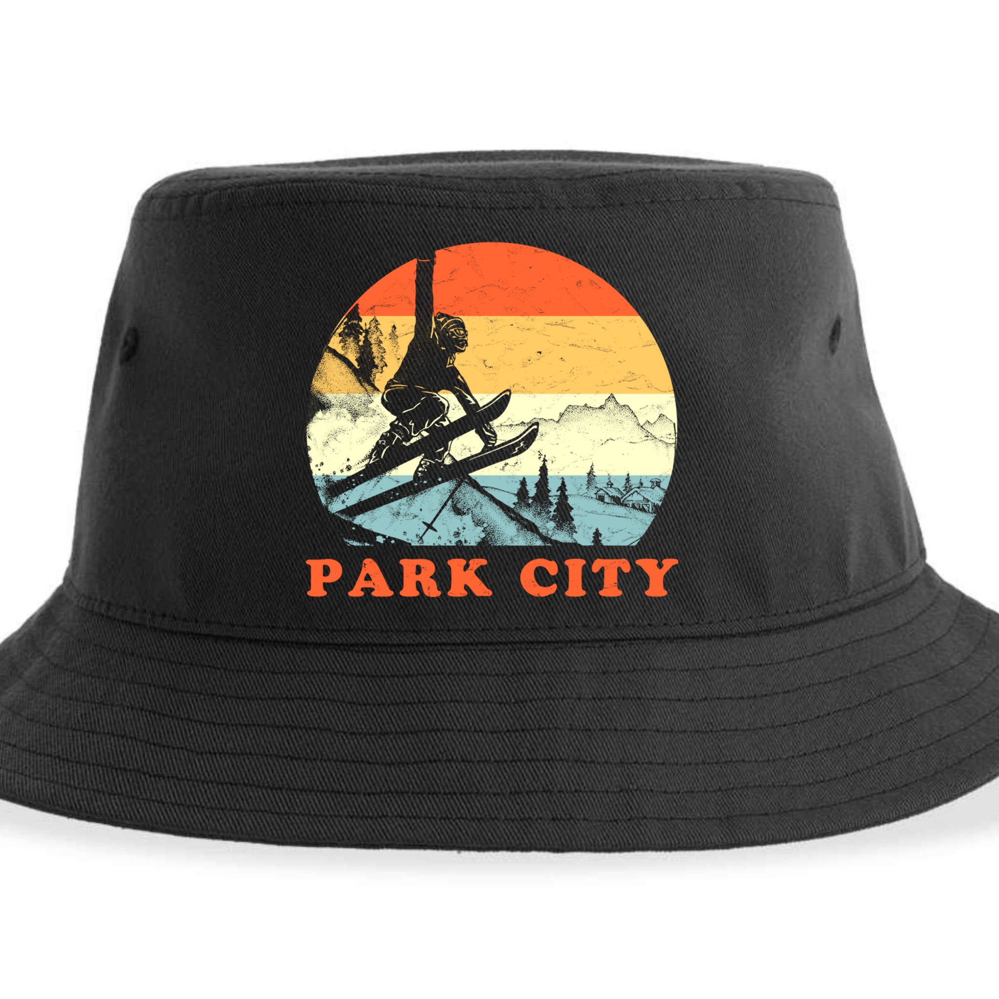 Ski Park City Utah Vintage Snow Skiing Vacation Gift Sustainable Bucket Hat