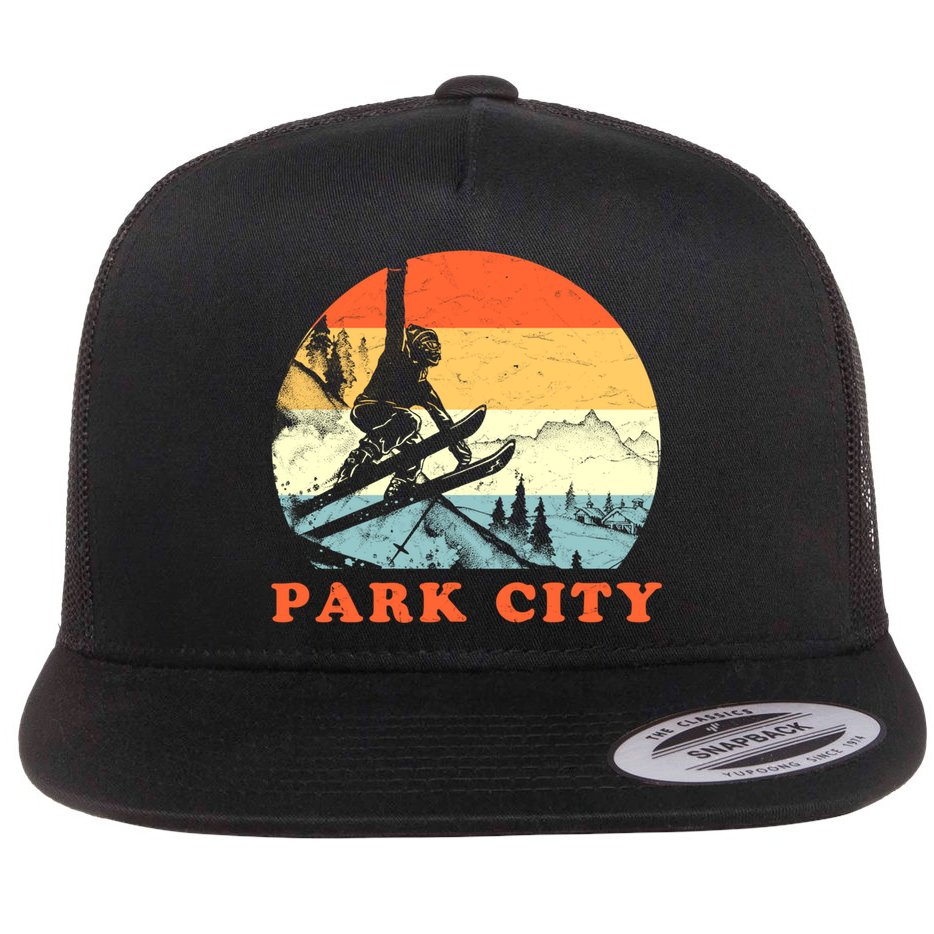 Ski Park City Utah Vintage Snow Skiing Vacation Gift Flat Bill Trucker Hat