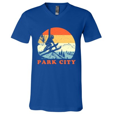 Ski Park City Utah Vintage Snow Skiing Vacation Gift V-Neck T-Shirt