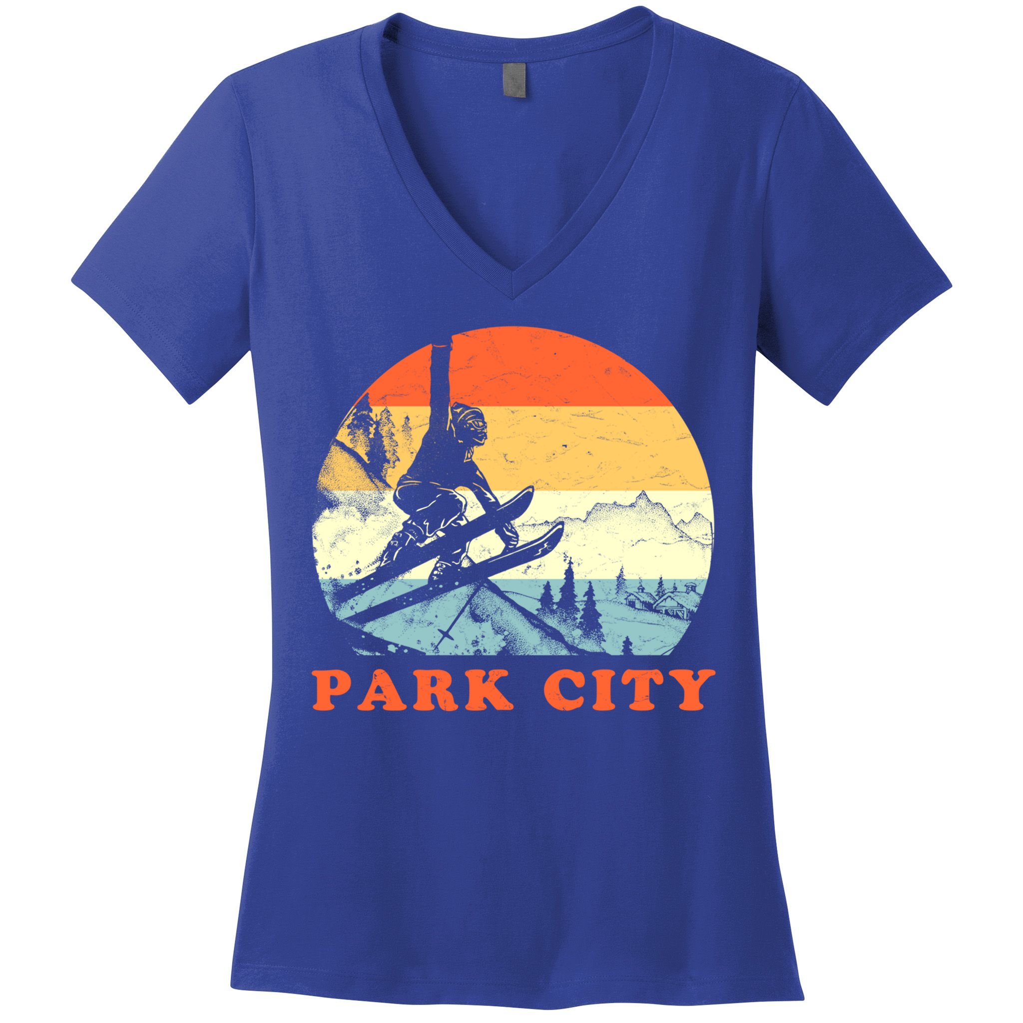 Ski Park City Utah Vintage Snow Skiing Vacation Gift Women's V-Neck T-Shirt
