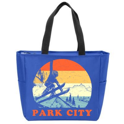 Ski Park City Utah Vintage Snow Skiing Vacation Gift Zip Tote Bag