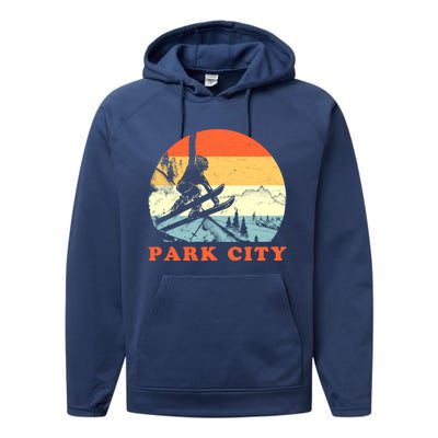 Ski Park City Utah Vintage Snow Skiing Vacation Gift Performance Fleece Hoodie