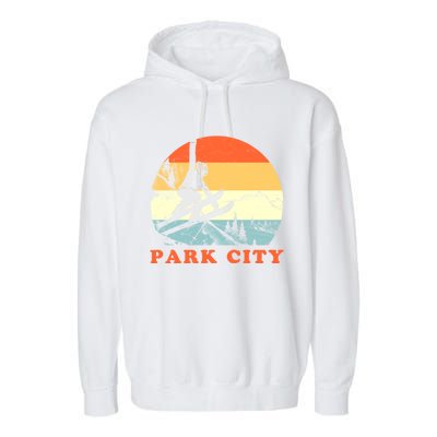 Ski Park City Utah Vintage Snow Skiing Vacation Gift Garment-Dyed Fleece Hoodie