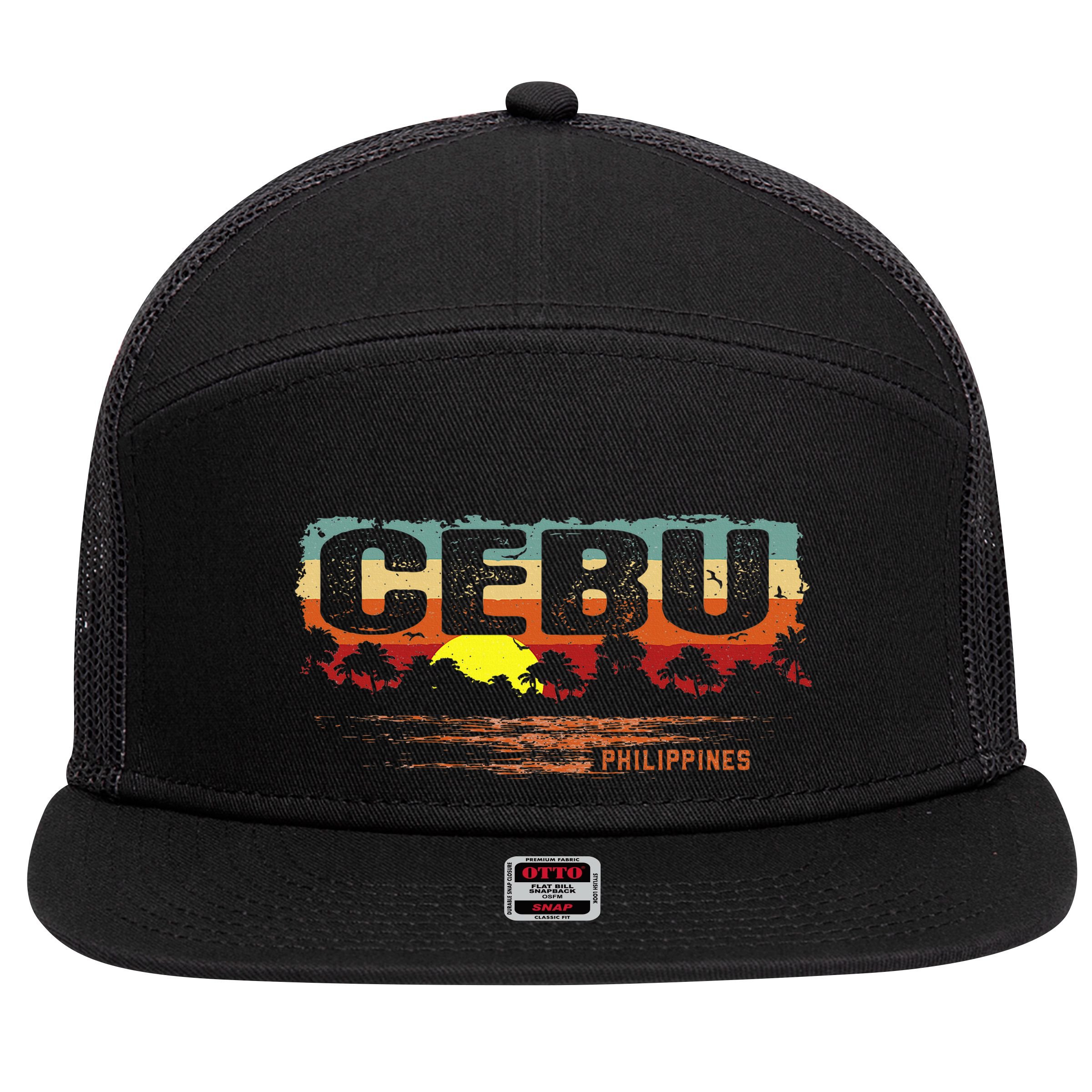 Sunset Philippines Cebu 7 Panel Mesh Trucker Snapback Hat