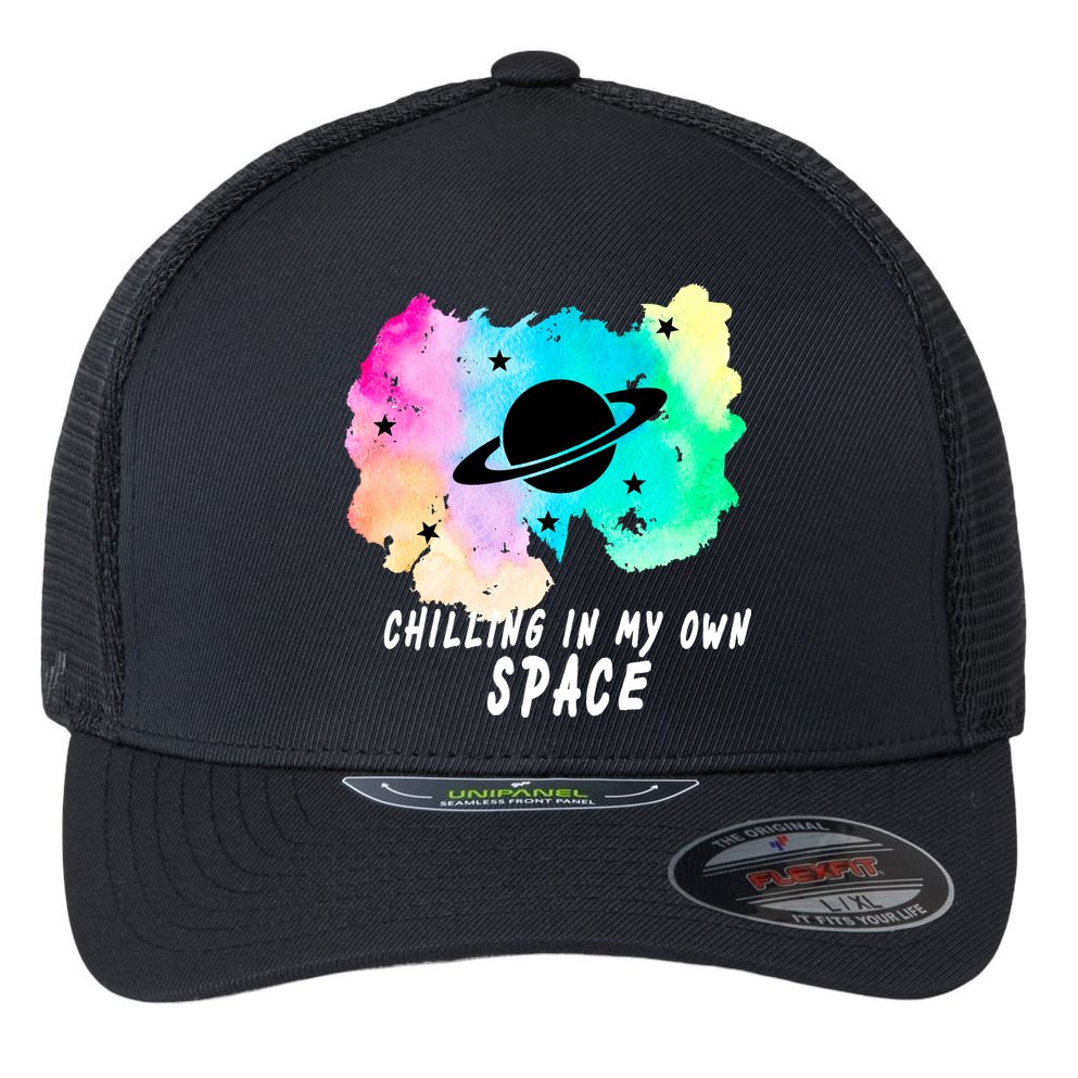 Space Planets Celestial UFO Universe Galaxy Stars Saturn Sky Flexfit Unipanel Trucker Cap