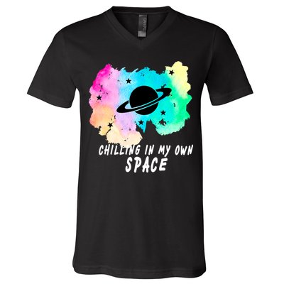 Space Planets Celestial UFO Universe Galaxy Stars Saturn Sky V-Neck T-Shirt