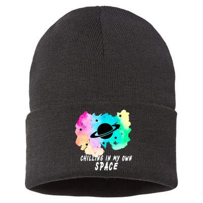 Space Planets Celestial UFO Universe Galaxy Stars Saturn Sky Sustainable Knit Beanie