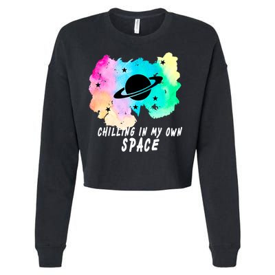 Space Planets Celestial UFO Universe Galaxy Stars Saturn Sky Cropped Pullover Crew