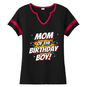 Superhero Party - Comics Birthday - Mom of Birthday Boy Ladies Halftime Notch Neck Tee